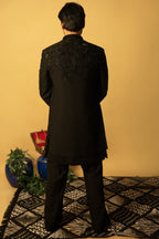 Maharana Black Sequin Embroidered Indowestern Jacket Set