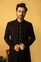 Maharana Black Sequin Embroidered Indowestern Jacket Set