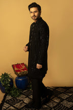 Maharana Black Sequin Embroidered Indowestern Jacket Set
