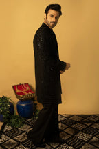 Maharana Black Sequin Embroidered Indowestern Jacket Set