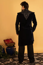 Maharana Navy Velvet Embroidered Indowestern Jacket Set
