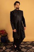 Maharana Navy Velvet Embroidered Indowestern Jacket Set
