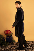 Maharana Navy Velvet Embroidered Indowestern Jacket Set