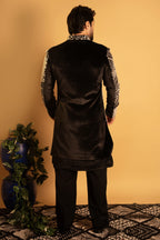Maharana Black Velvet Silver Pearl Indowestern Jacket Set