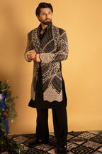 Maharana Black Velvet Silver Pearl Indowestern Jacket Set