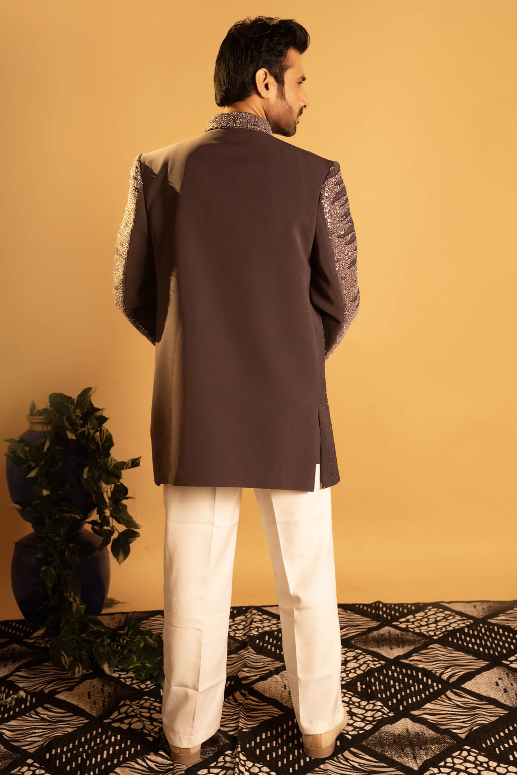 Maharana Charcoal & Black Ombre Sequin Twin Jacket Set