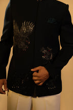 Maharana Black Eagle & Tiger Embroidered Jodhpuri Set