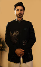 Maharana Black Eagle & Tiger Embroidered Jodhpuri Set