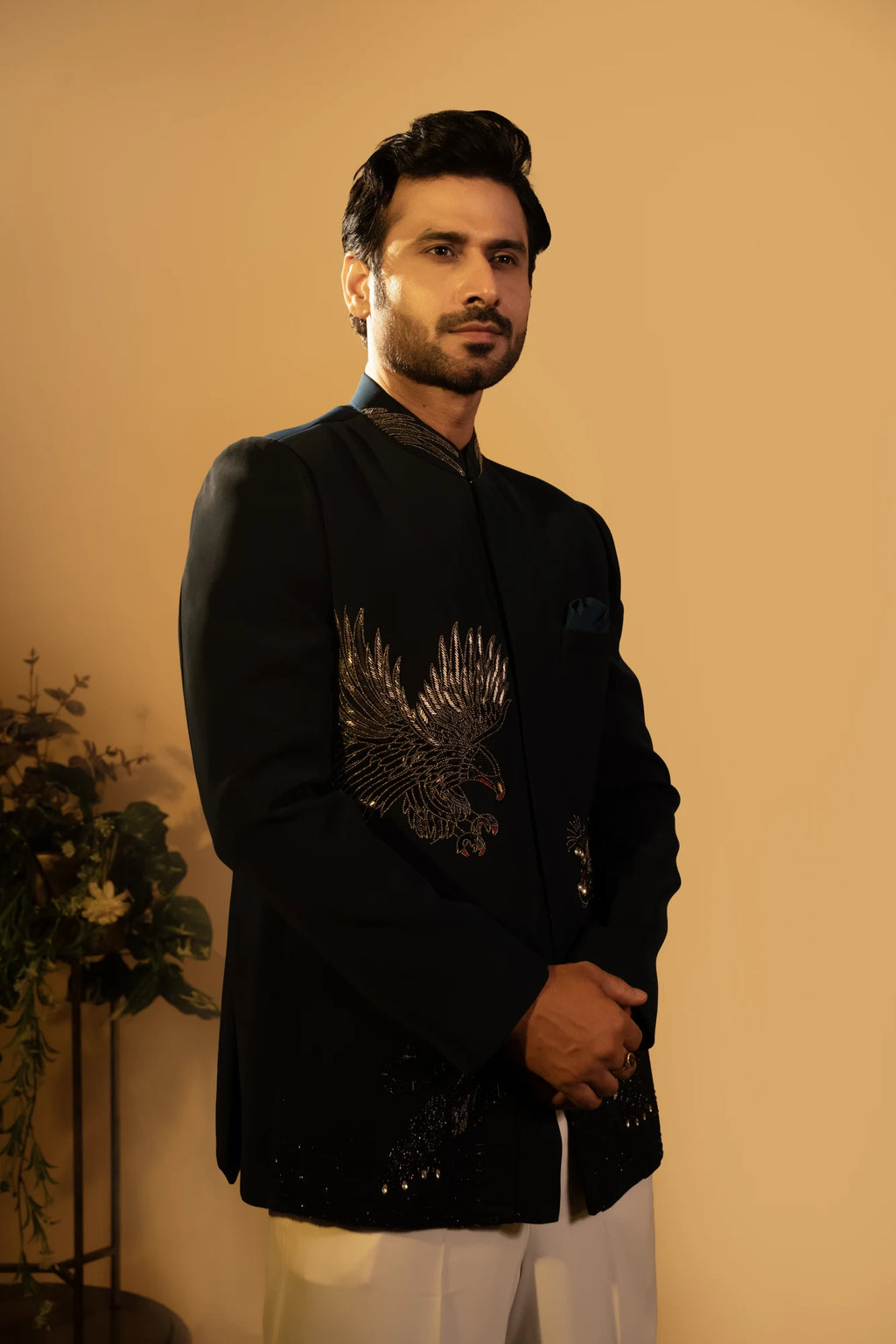 Maharana Black Eagle & Tiger Embroidered Jodhpuri Set