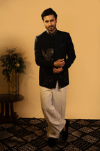 Maharana Black Eagle & Tiger Embroidered Jodhpuri Set