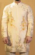 Maharana Lemon Yellow Peacock Embroidered Kurta