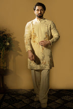 Maharana Lemon Yellow Peacock Embroidered Kurta