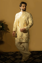 Maharana Lemon Yellow Peacock Embroidered Kurta