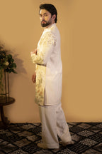 Maharana Lemon Yellow Peacock Embroidered Kurta