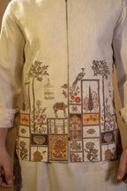 Maharana Beige Floral Embroidered Jacket Set