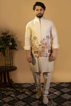 Maharana Beige Floral Embroidered Jacket Set