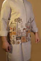 Maharana Beige Floral Embroidered Jacket Set