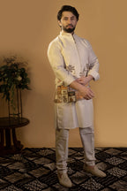 Maharana Beige Floral Embroidered Jacket Set