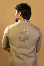 Maharana Ivory Scenic Embroidered Jacket Set
