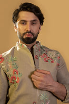 Maharana Ivory Scenic Embroidered Jacket Set