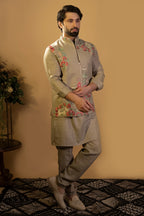 Maharana Ivory Scenic Embroidered Jacket Set