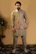 Maharana Ivory Scenic Embroidered Jacket Set