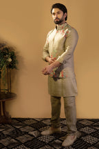 Maharana Ivory Scenic Embroidered Jacket Set