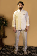 Maharana Ivory Plain Bandhgala Jacket Set