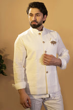 Maharana Ivory Plain Bandhgala Jacket Set
