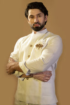 Maharana Ivory Plain Bandhgala Jacket Set