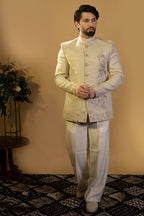 Maharana Oatmeal Beaded Floral Jodhpuri Set
