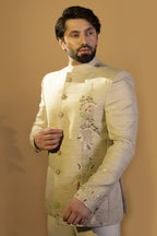 Maharana Oatmeal Beaded Floral Jodhpuri Set