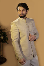 Maharana Oatmeal Beaded Floral Jodhpuri Set