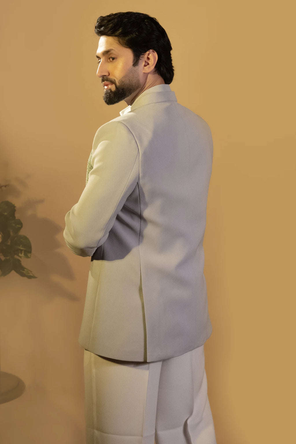 Maharana Sage Sequin Leaf Appliqué Jodhpuri Set