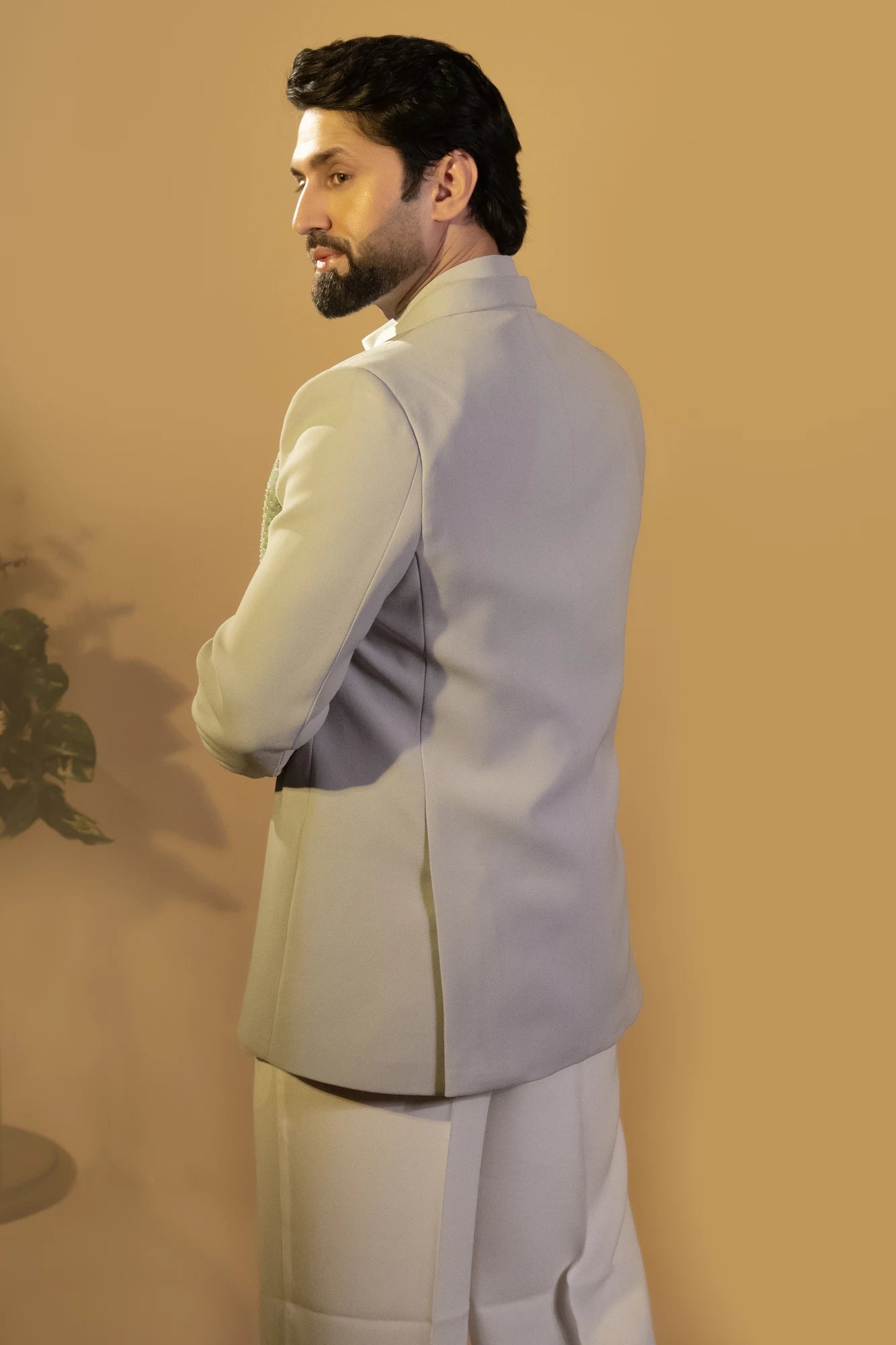 Maharana Sage Sequin Leaf Appliqué Jodhpuri Set
