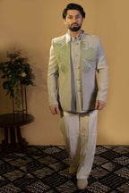 Maharana Sage Sequin Leaf Appliqué Jodhpuri Set