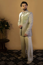 Maharana Sage Sequin Leaf Appliqué Jodhpuri Set