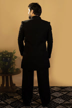 Maharana Jet Black Sequin Embellished Indowestern Set