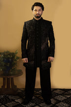 Maharana Jet Black Sequin Embellished Indowestern Set