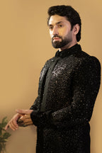 Maharana Jet Black Sequin Embellished Indowestern Set