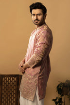 Maharana Dusty Rose Gold Buti Silk Kurta