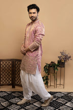 Maharana Dusty Rose Gold Buti Silk Kurta