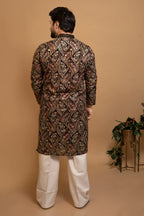 Maharana Black & Maroon Paisley Embroidered Kurta