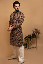 Maharana Black & Maroon Paisley Embroidered Kurta