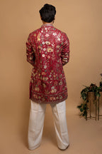 Maharana Maroon Multicolor Floral Embroidered Kurta
