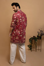 Maharana Maroon Multicolor Floral Embroidered Kurta