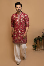 Maharana Maroon Multicolor Floral Embroidered Kurta