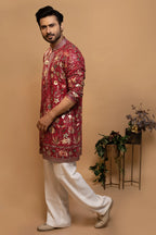 Maharana Maroon Multicolor Floral Embroidered Kurta