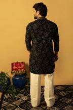 Maharana Black Silver Sequin Embroidered Kurta