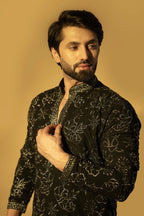 Maharana Black Silver Sequin Embroidered Kurta
